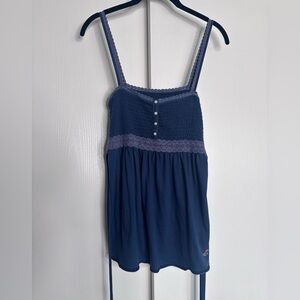 VTG Hollister Navy Smocked Babydoll Cami - Y2K Coquette L